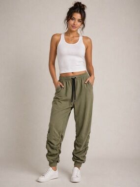 Brooklyn Cloth VTG Y2K Ruched Jogger Pants  Grunge Olive Green Drawstring Large